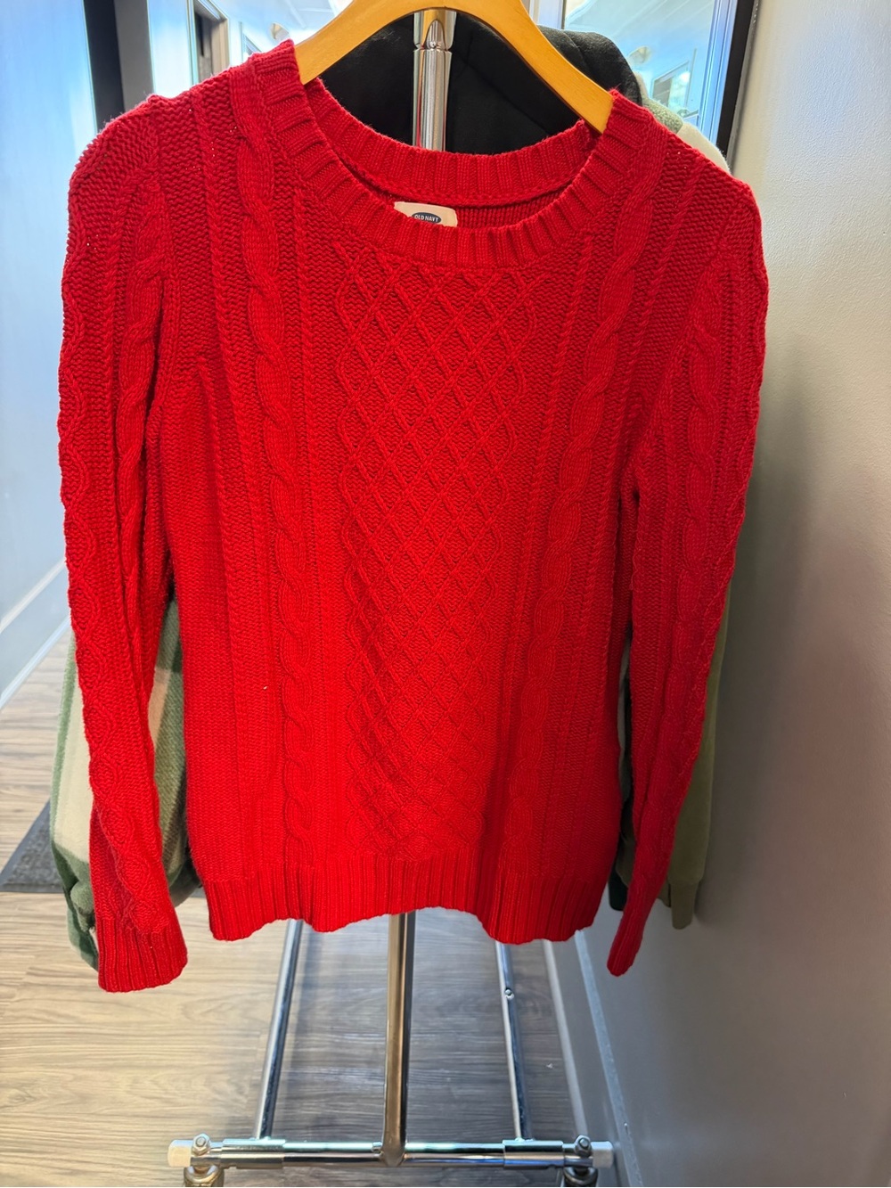 Old Navy Bright Red Cable Knit Crewneck Sweater